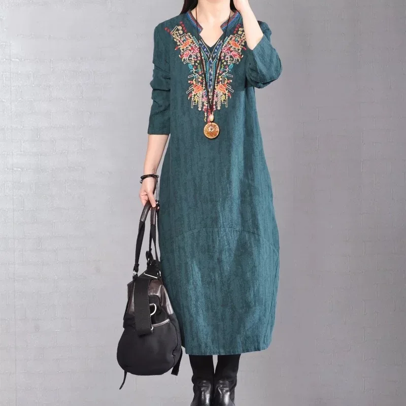 Женское платье с вышивкой свободное Повседневное большие размеры|Женские
