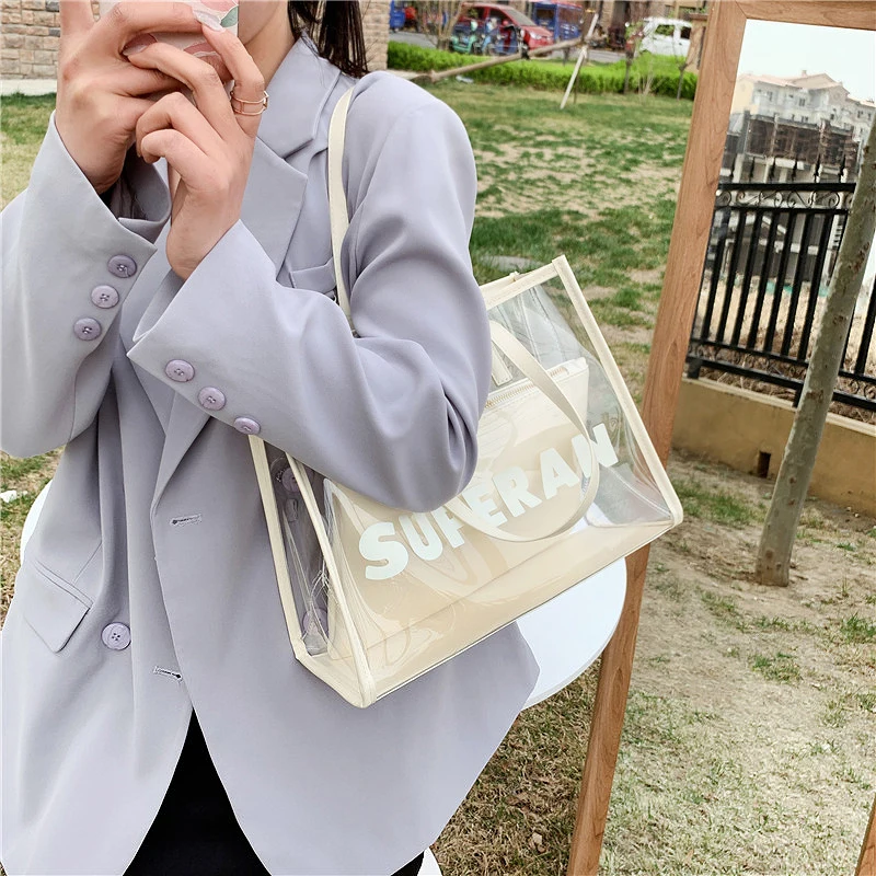 

2021 New Design Tote Bags Luxury Transparent Handbag For Women purses Lady Bag Clear PVC Jelly Woman Shoulder Bag Fashion Female