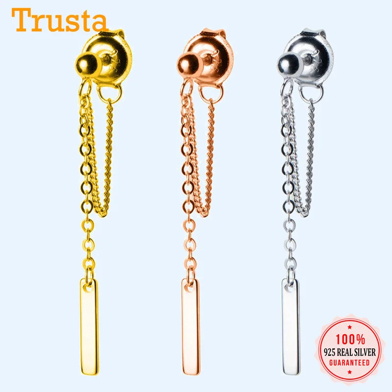 Женские серьги гвоздики Trusta 100% Серебро 925 пробы цепочка со звеньями модные