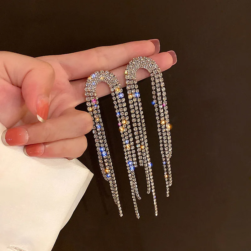 

Vintage Gold Color Bar Long Thread Tassel Drop Earrings for Women Glossy Arc Geometric Korean Earring Fashion Jewelry 2021 New