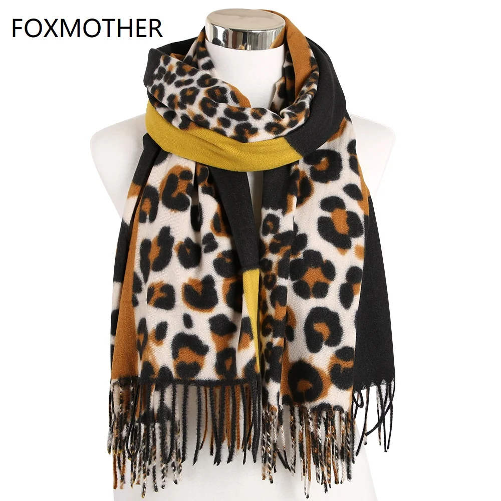 Женская шаль FOXMOTHER новая с кисточками и животным леопардовым принтом зимний