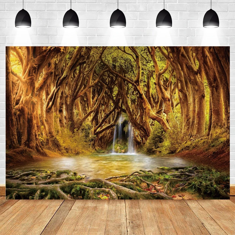 

Spring Forest Jungle Waterfall River Backdrop Summer Tropical Fantasy Fairy Green Natural Scenery Photography Background Banner