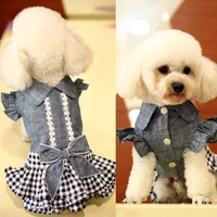 denim cat dress tutu bow tie cute cat skirt puppy princess dress clothing girl dog clothes for small dogs spring summer pet gift
