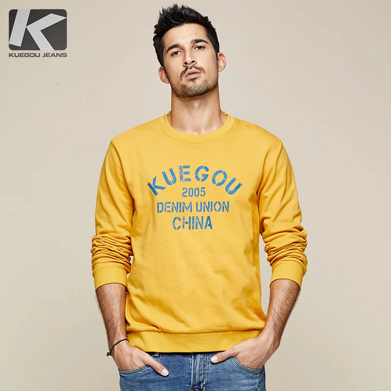 Мужской свитшот с принтом KUEGOU белый хлопковый в стиле хип хоп модель 2020 осень