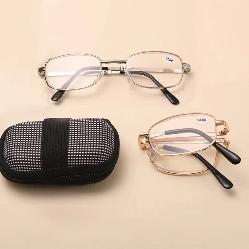 

Gold Silver Presbyopic Foldable Glasses Clear Men Women Reading Glasses With Case +1.0+1.5+2.0+2.5+3.0+3.5 +4.0