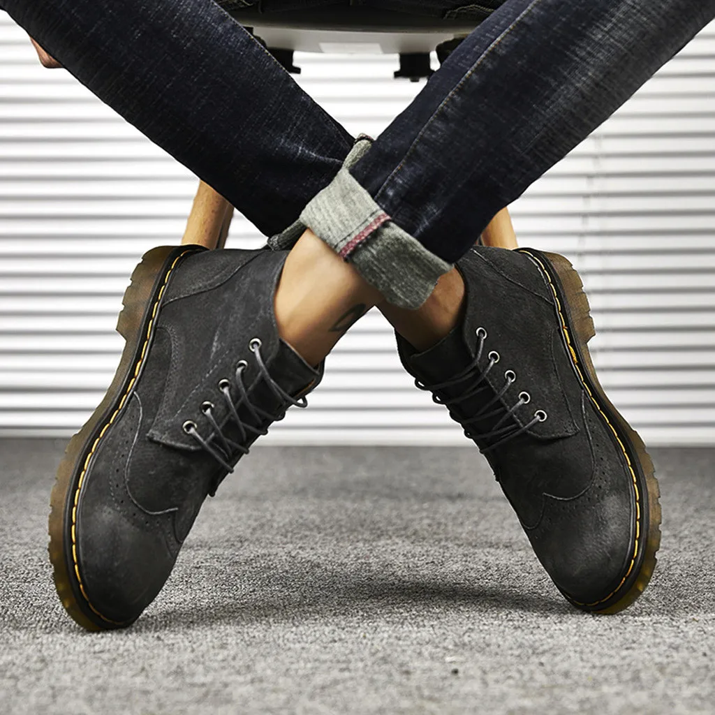 

Men Big Size 46 gradient Suede Leather Men's Winter Boots cutout print stitching Ankle Boots Men Cow Winter Shoes high quality
