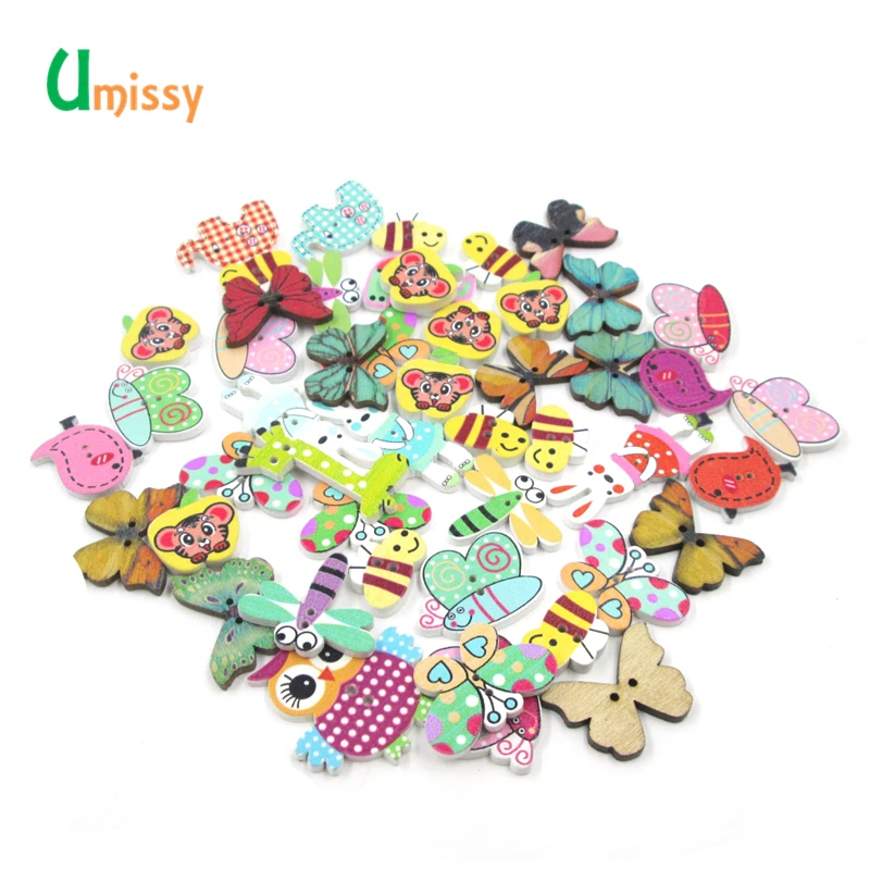 Деревянные кнопки для скрапбукинга 50 шт. пуговицы с изображениями животных