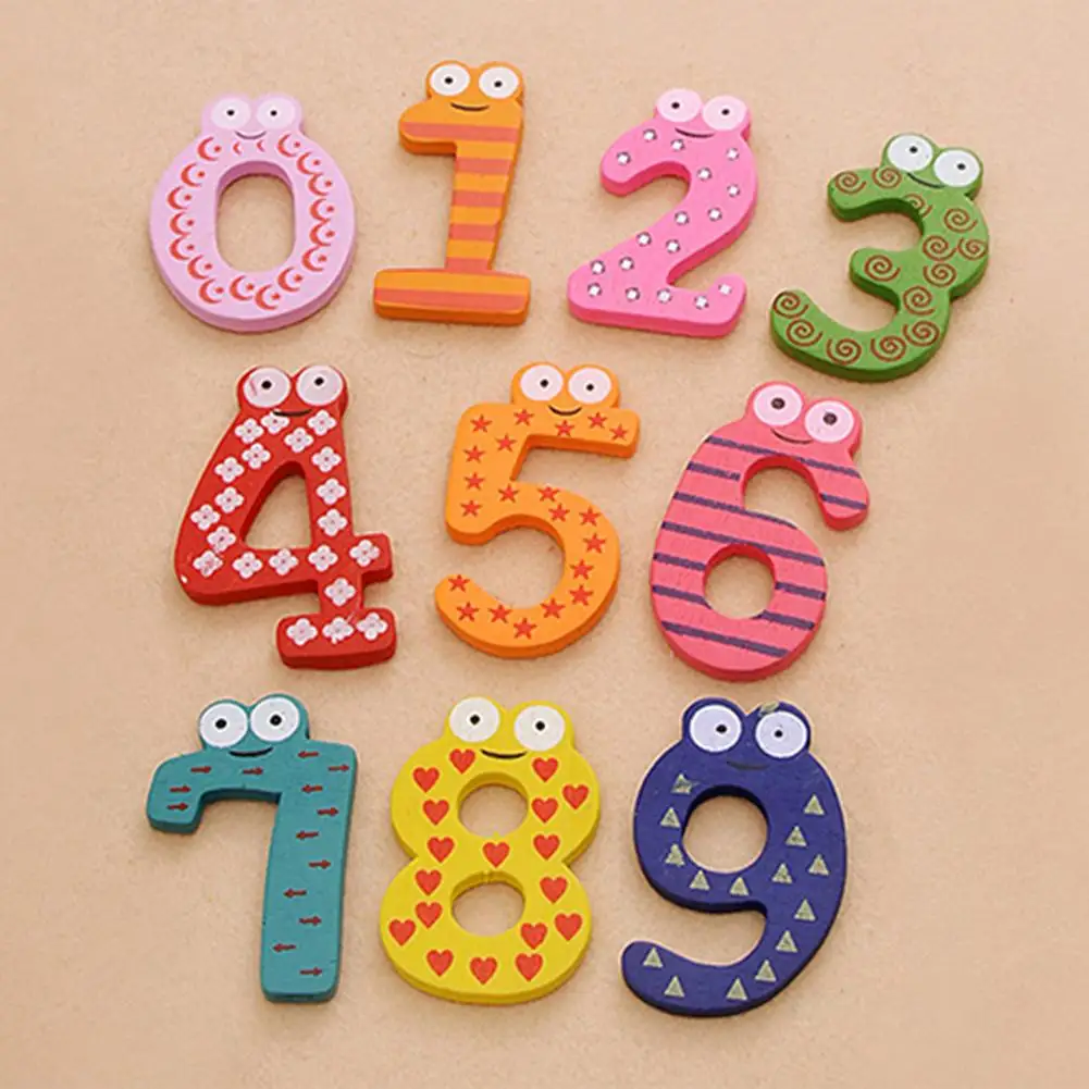 

10Pcs Cute Wooden Fridge Magnet Number 0-9 Kids Colorful Educational Toy Set