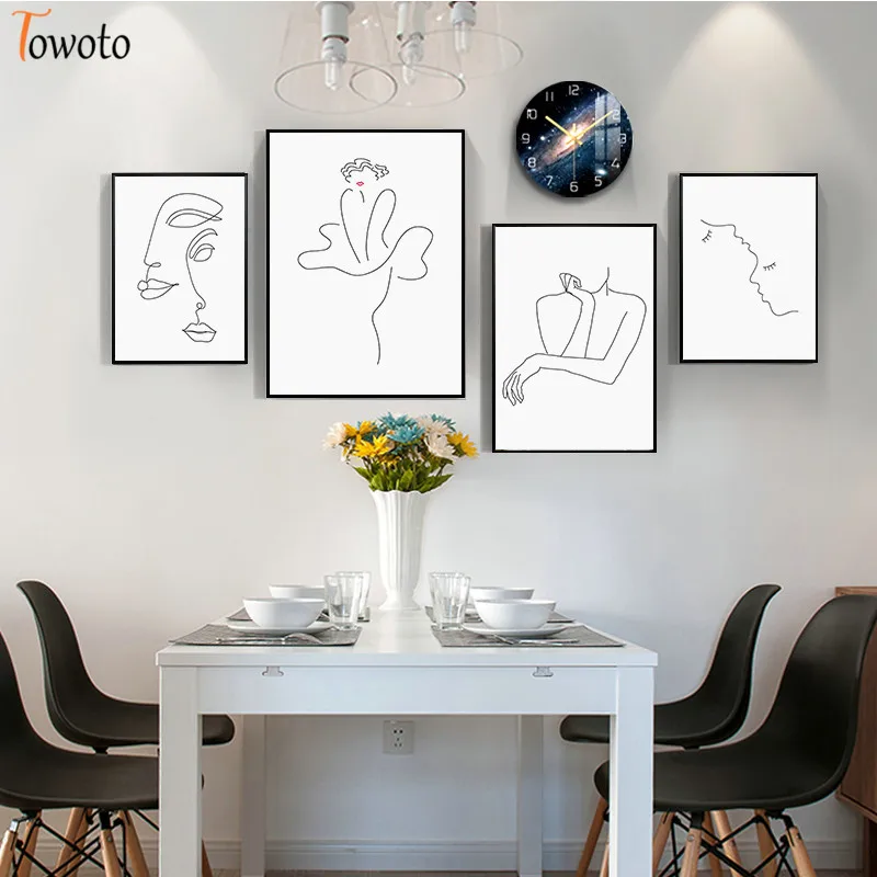 Плакат для рисования линий в минималистском стиле черно белое настенное