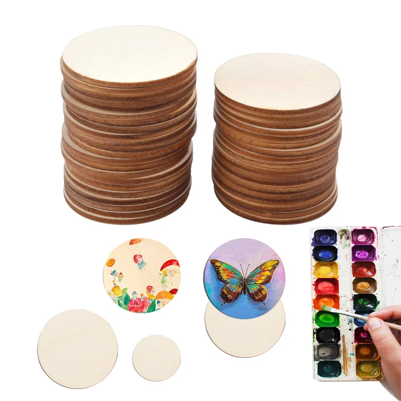 

10/200MM Wood Circles Unfinished Round Slices Discs DIY Crafts Cutouts Coasters Painting Engraving Carving Home Decorations MDF