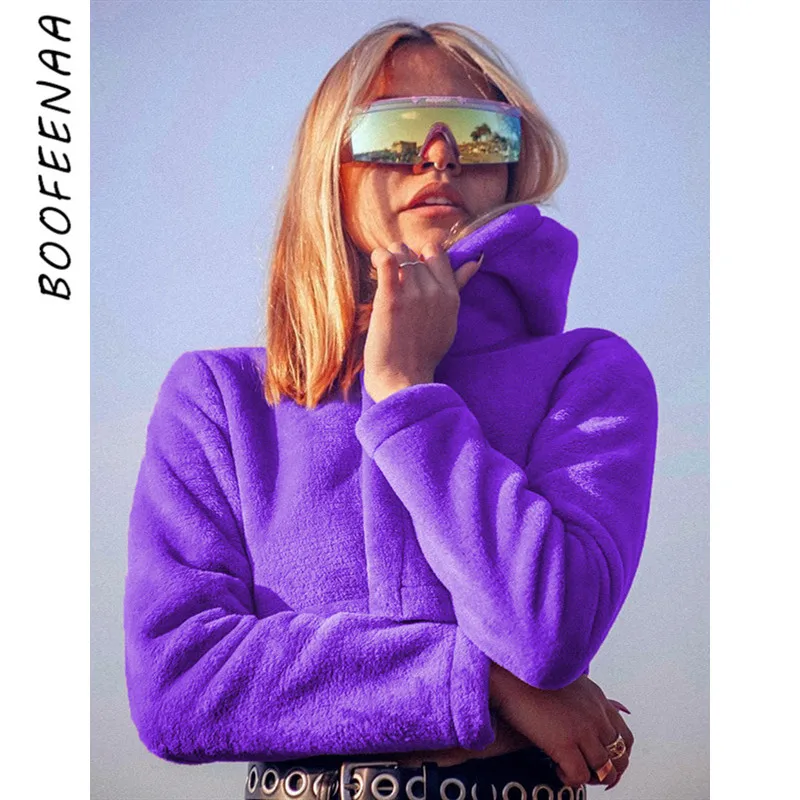 BOOFEENAA пушистые короткие куртки и женские буквы вышивка фиолетовая флисовая