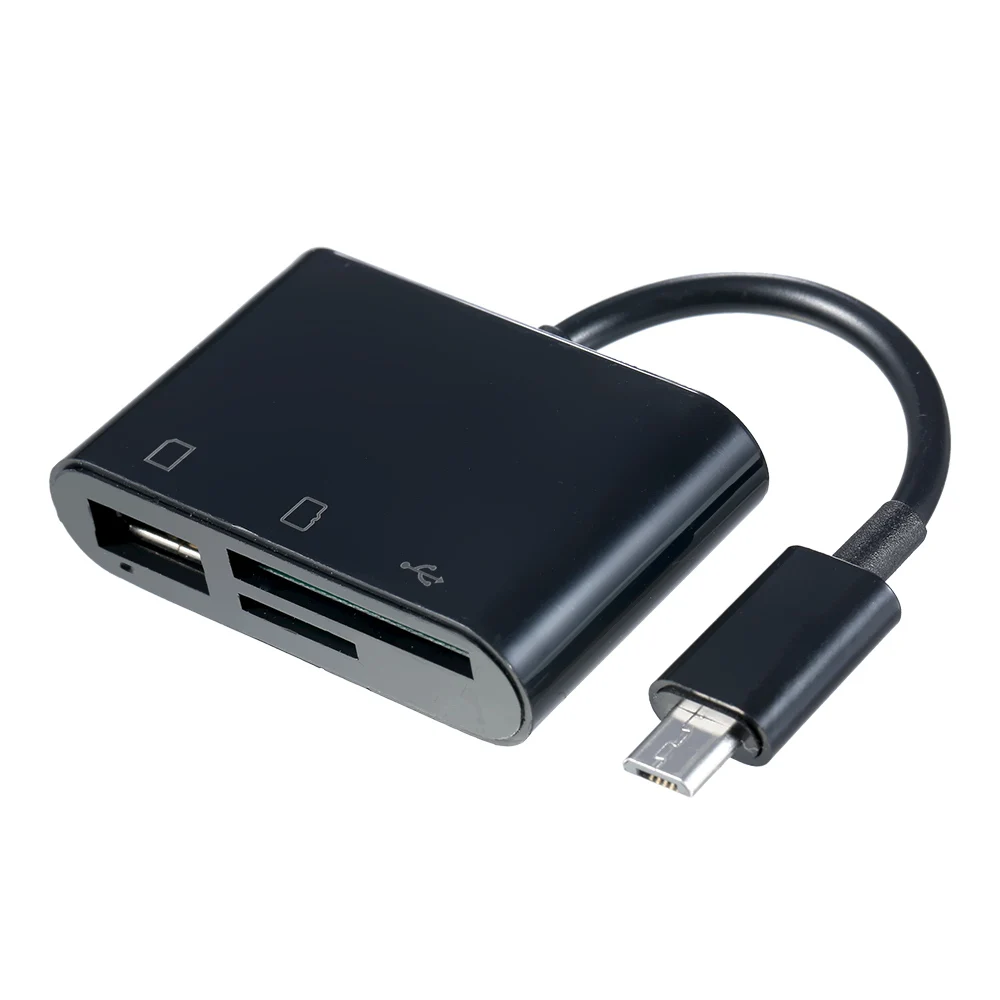 

3-in-1 Micro USB to USB2.0+SD+TF Adapter Micro USB OTG to USB2.0 Adapter SD TF Micro SD Card Reader for Micro USB Devices, Black