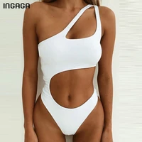 ingaga sexy cut out one piece swimsuit one shoulder swimwear women high cut swimsuit female solid monokini 2021 bathing suit