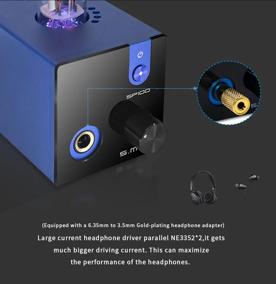 SMSL SP100 ламповый усилитель для наушников 6N3 трубка мощный Hi-End стерео усилитель аудио HiFi выход регулятор громкости