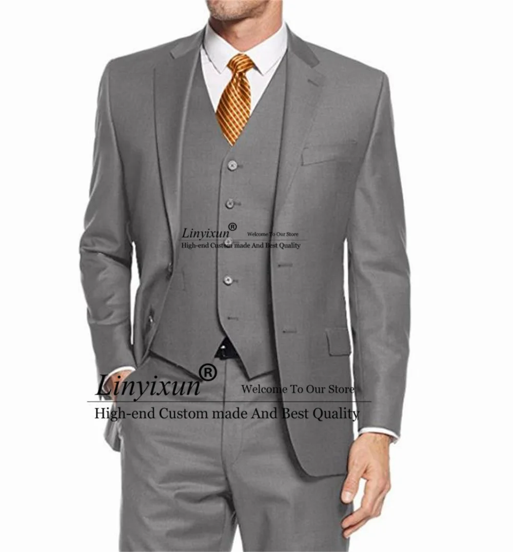 

Classic Grey Mens Suits Formal Business Male Blazer Slim Fit Wedding Groom Tuxedos 3 Piece Jacket Vest Pants Set Costume Homme