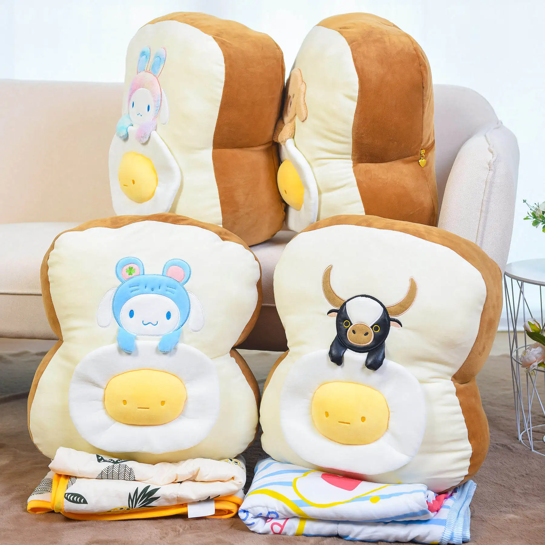 Online Manta De Aire Acondicionado 2 En 1 De 1x1,5 M, Forro Polar Holandés, Almohada De Dibujos Animados De Peluche, Cojín De Decoración Para Sofá