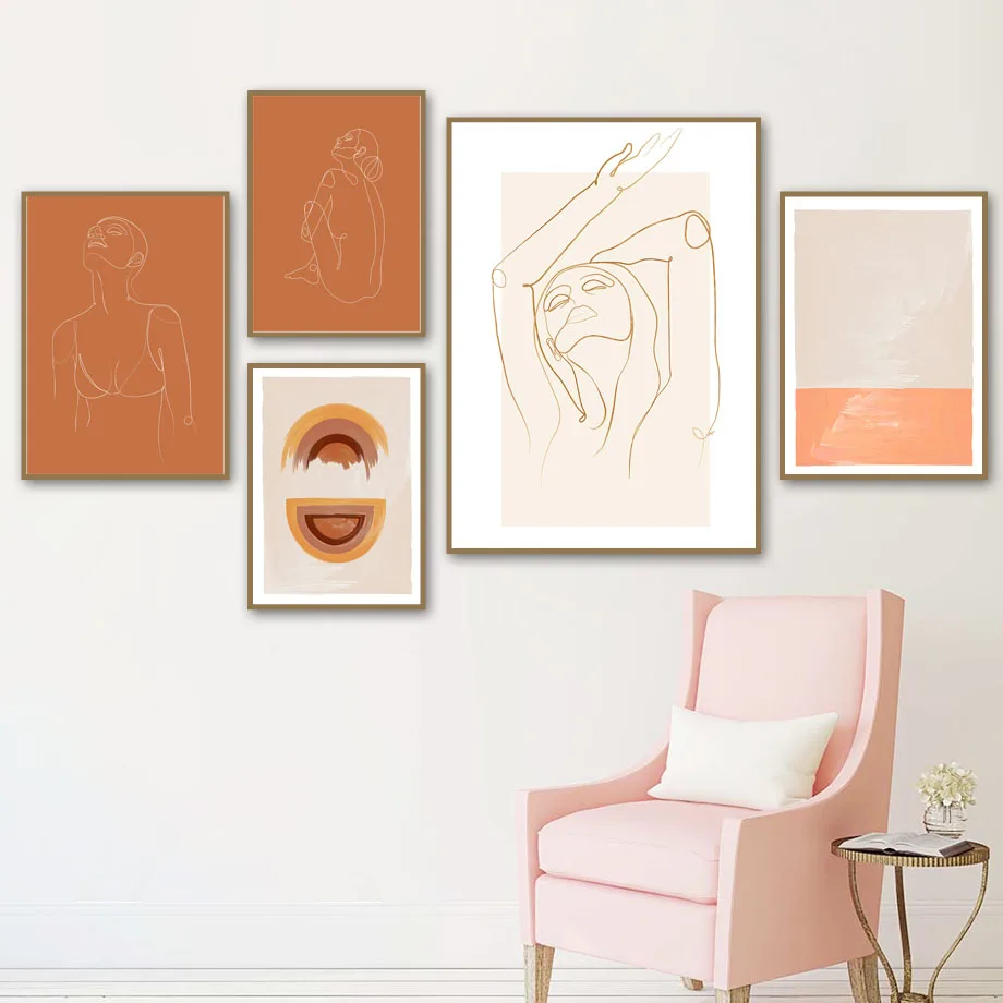 

Sexy Line Girl Irregular Shape Wall Art Canvas Painting Nordic Posters And Prints Abstract Wall Pictures For Living Room Decor