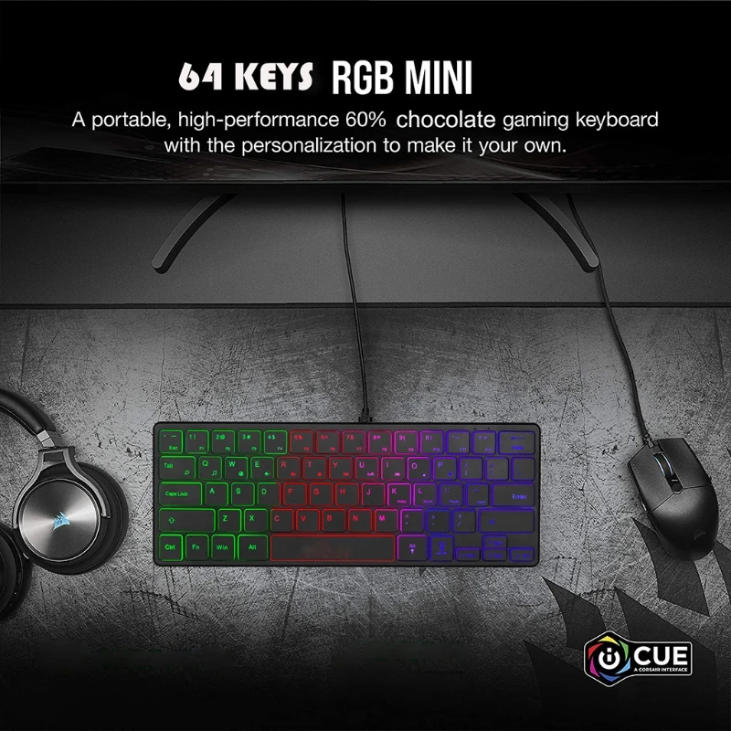 60% компактная клавиатура с 64 клавишами RGB подсветкой USB Проводная игровая