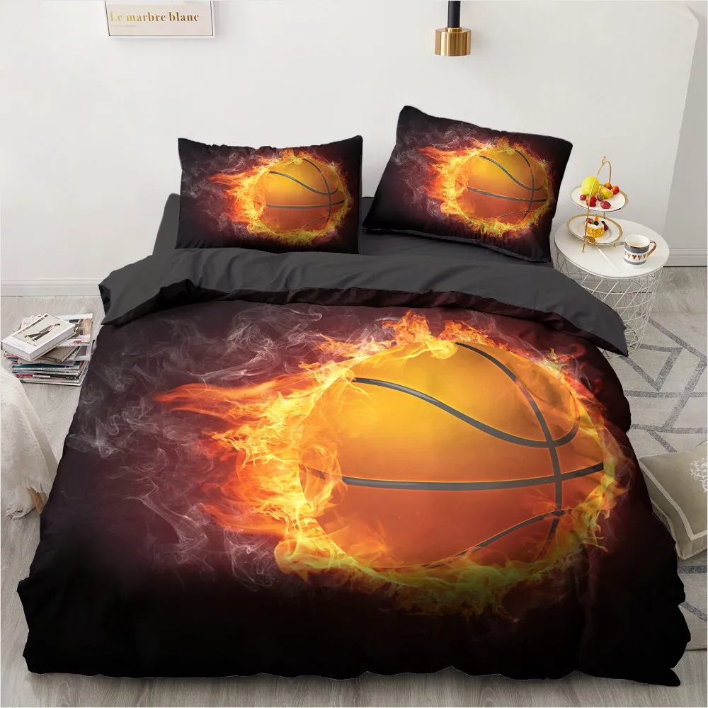 

3D Custom Design Sport Ball Quilt Cover Sets Black Bed Linens Pillow Slips King Queen Super King Twin Size Modern Bedclothes