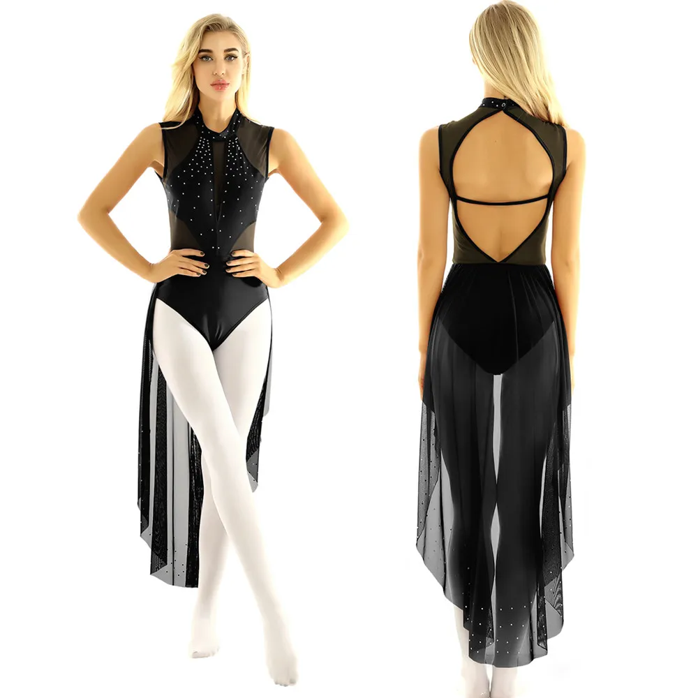 Женский танцевальный костюм TiaoBug блестящие стразы без рукавов балетные