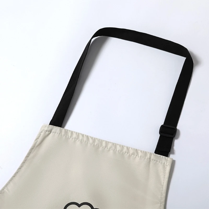 

Kitchen Apron with Adjustable Strap Long Ties Front Pockets Waterproof Oil-Proof Cartoon Letters Household Cooking Bib