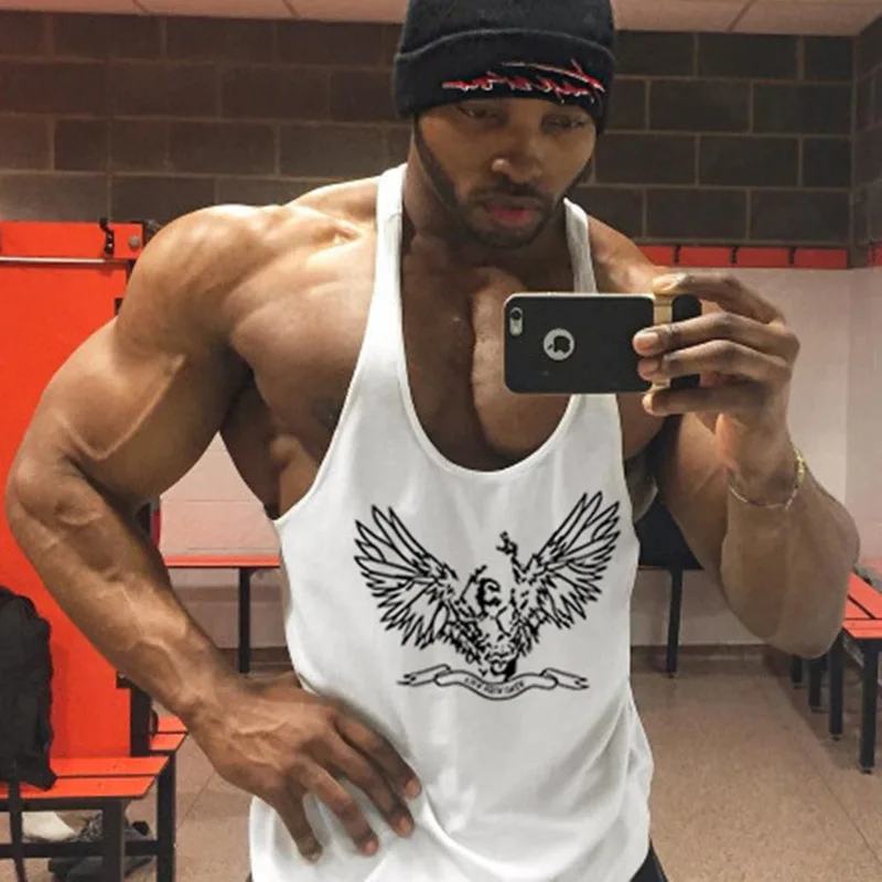 

Sleeveless T-shirt Men's Ins Tide Brand Gym Muscle Exercise Running Trend Big Wings Printed Sports Vest Cotton Bottoming Shirt