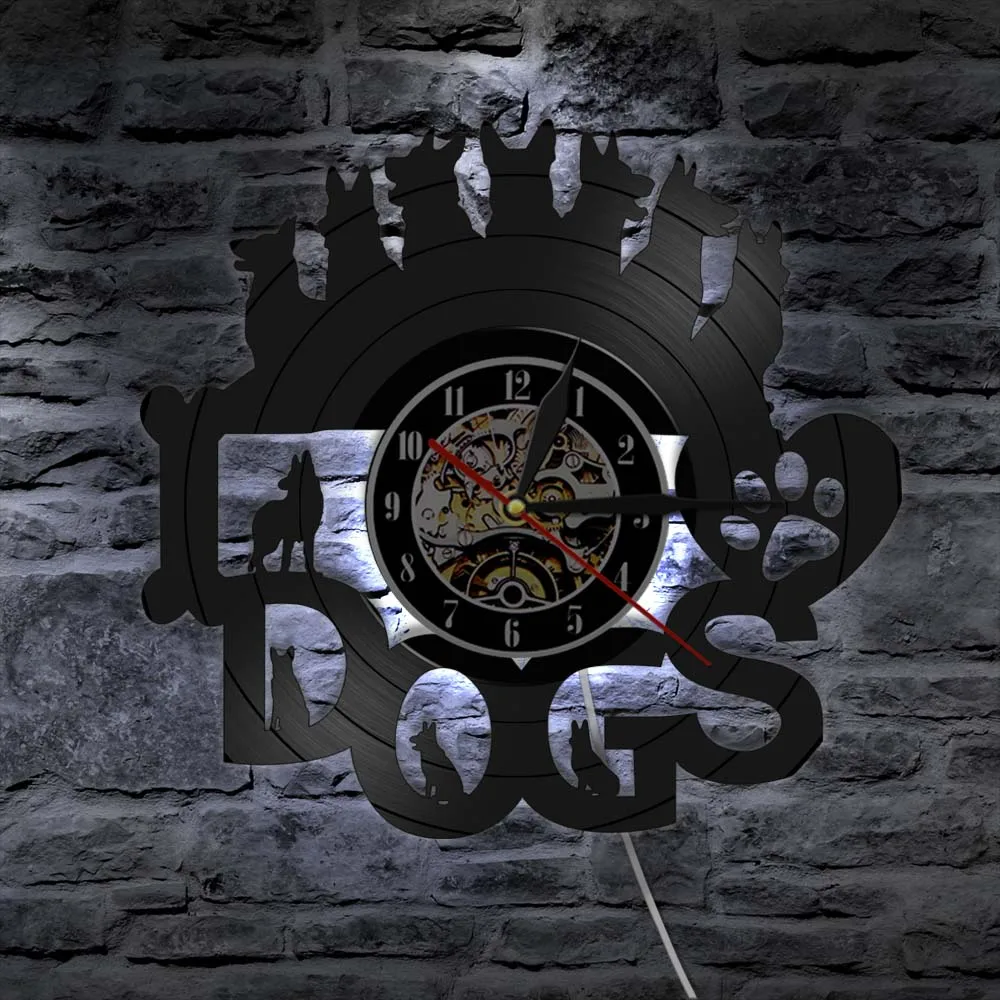 I Love Dogs Romantic Dog Quote Vinyl Record Disco Wall Clock Puppy Silhouette Laser Cut Handicraft Art Home Decor | Дом и сад