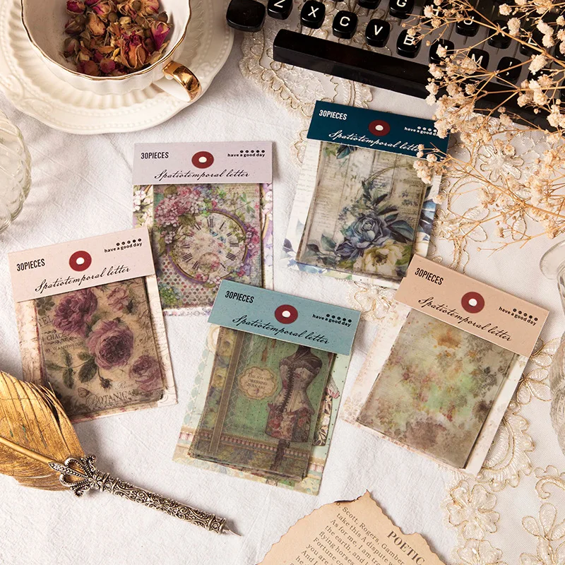 

30pcs/lot Memo Pads Sticky Notes Space-time letter Planner paper Junk Journal Scrapbooking Stickers Office School stationery