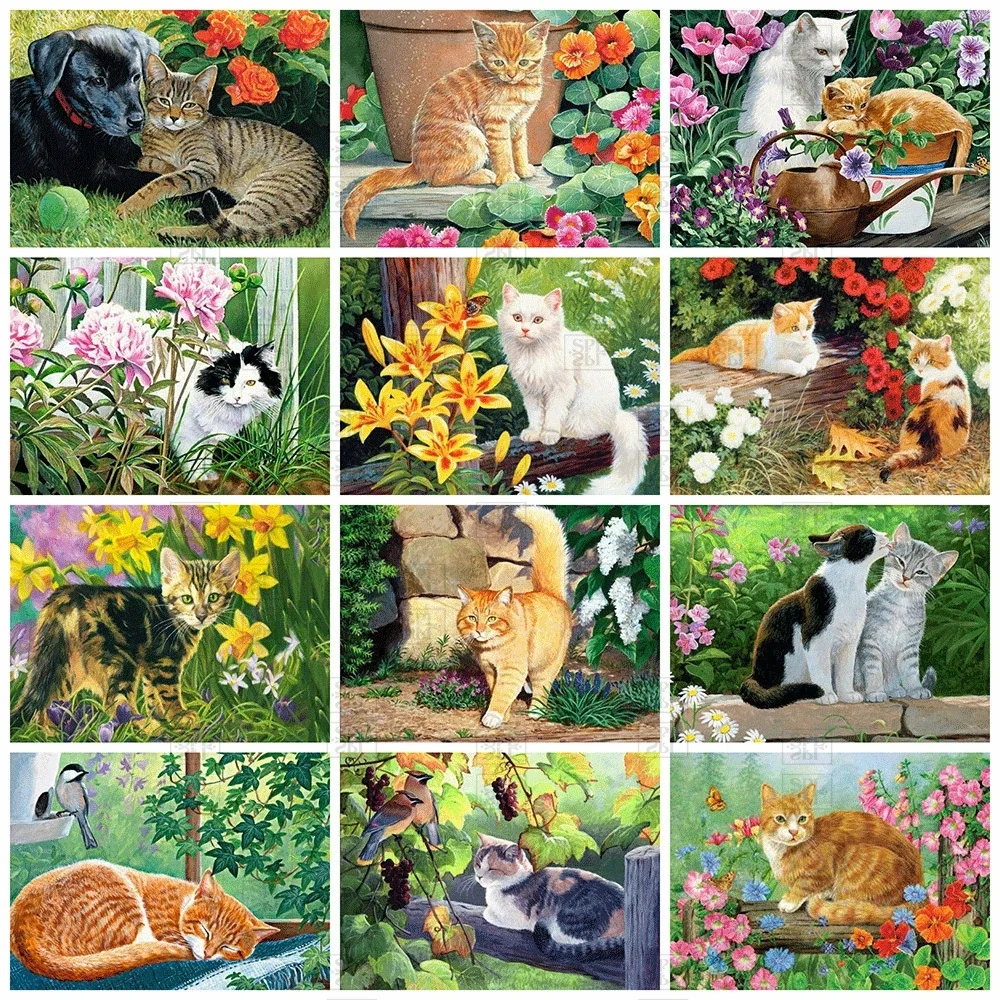 

New 5D Diy Embroidery Animals and Flower Diamond Painting Cat Mosaic Pictures Rhinestone Cross Stitch Wall Home Decoration Gift