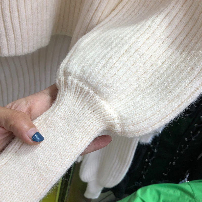 Женский вязаный свитер с длинным рукавом DEAT винтажный пуловер круглым вырезом