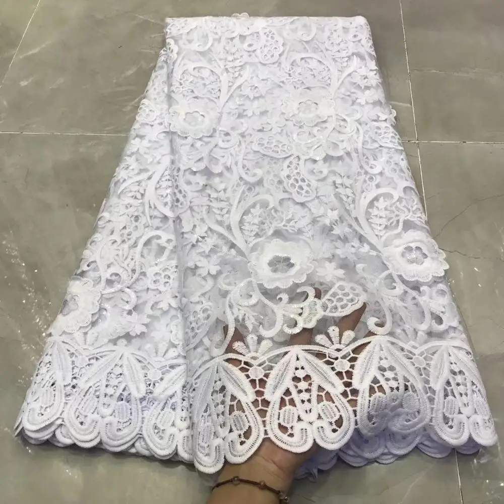 

Madison Pure White African Lace Fabric 2020 Promotion Lace 3D Flower Tulle Lace Fabric Sequins Embroidered For Nigerian Women