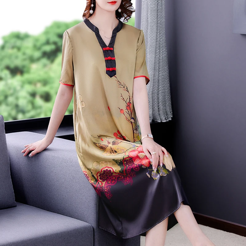 

COIGARSAM Women Long Dress Summer 2021 New Fashion Office Lady Vintage Print Loose V-Neck Design And Color Dresses Traf Vestidos