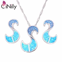 cinily created blue fire opal blue zircon silver plated wholesale hot for women jewelry pendant stud earrings jewelry set ot146