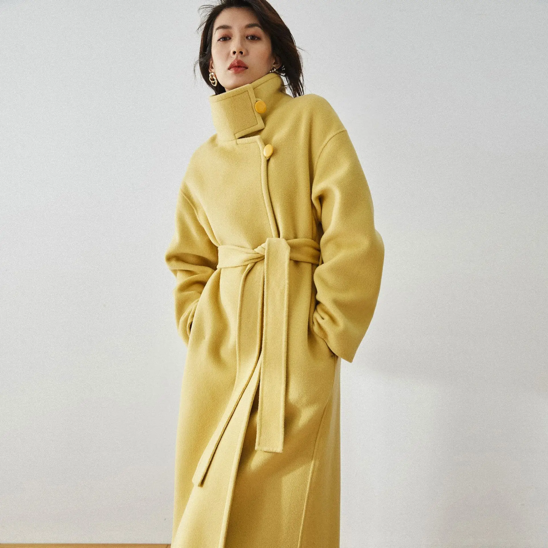 

Tailor Shop Custom Made High-end Stand Collar Lace Double-sided Woolen Cashmere Coat Coat Women