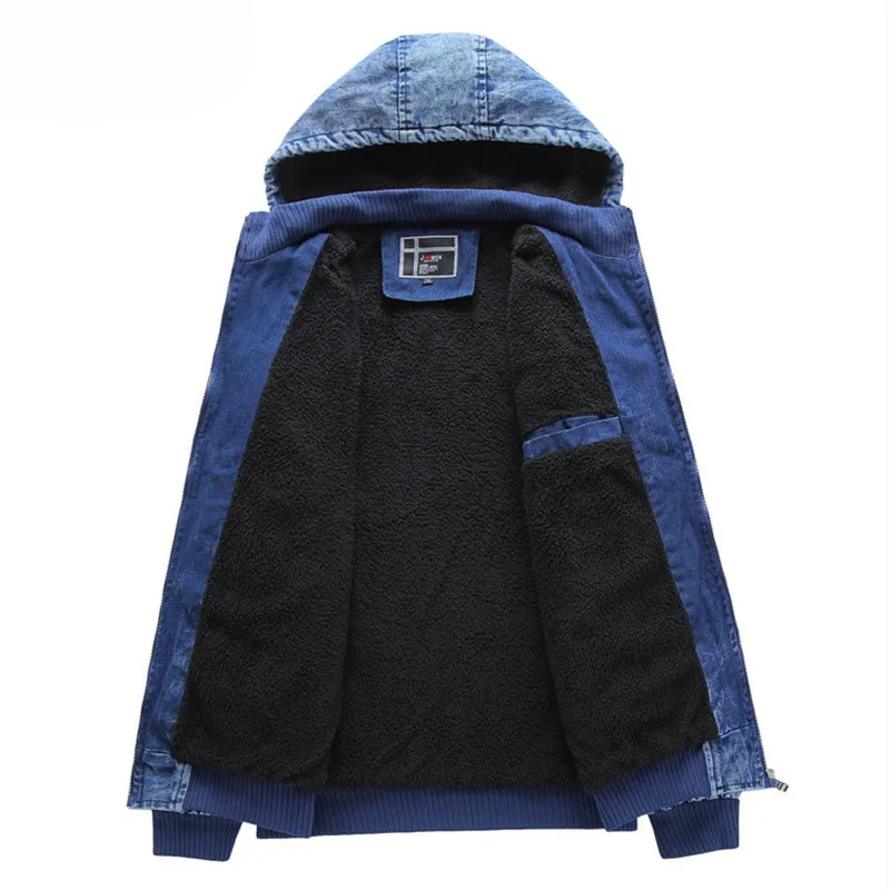 Мужские зимние теплые джинсовые куртки и пальто Idopy с капюшоном флисовой