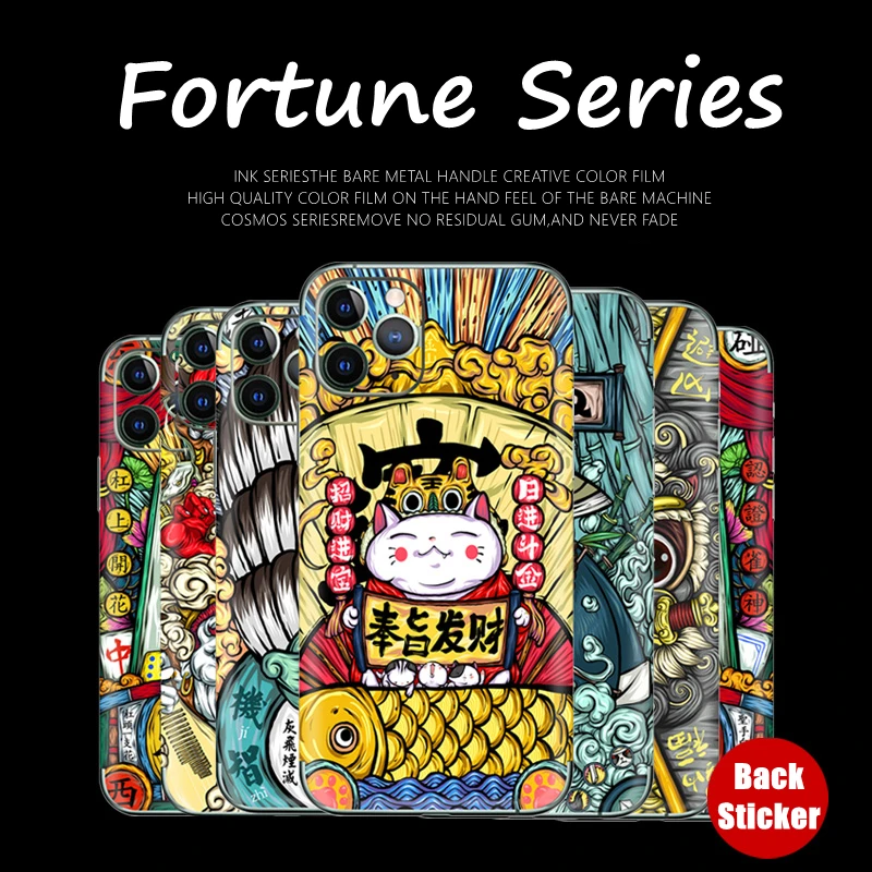 

Fortune series Phone Creative stickers For iPhone 11 12pro Mobile phone back sticker for xsmax 8plus XR Ink seriesthe color film