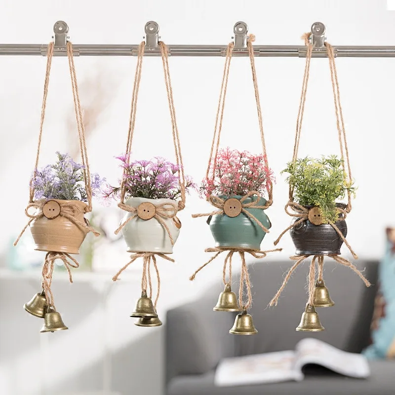 Nordic plant potted wind chime ornaments hanging ceramics vase Japanese pendant girl bedroom handmade room decoration | Дом и сад