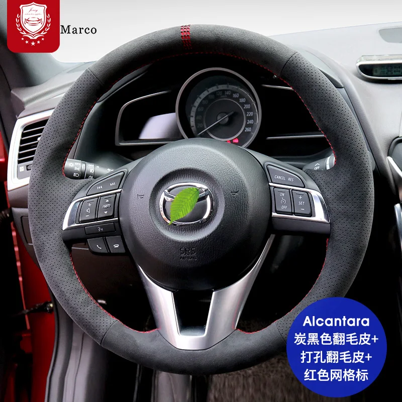 

Auto Alcantara Suede Hand-stitchfor Mazda 6 ATENZA Axela ATENZA CX-5 CX-8 CX-30 Steering Wheel Cover Interior Car Accessories
