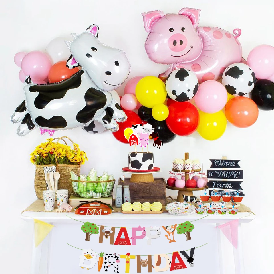 

1Set Cow Pig Cake Topper Wrapper Farm Animal Banner Horse Lion Pet Walking Balloons Kids Gift Birthday Party Decoration Supplies