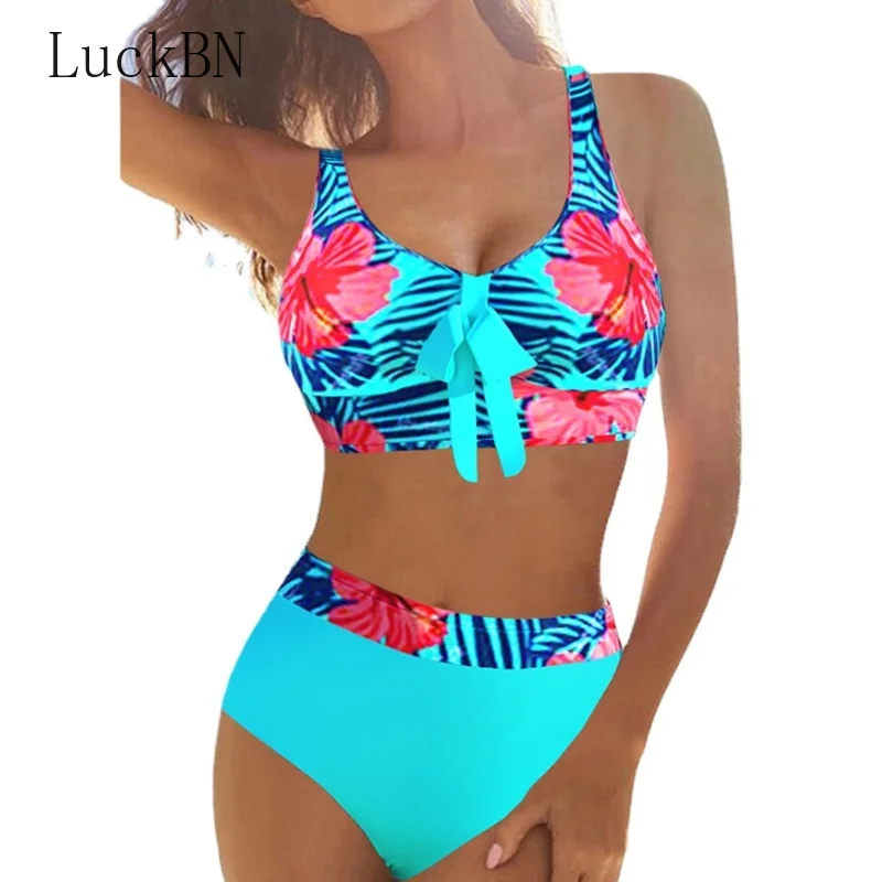 

2021 High Waist Bikinis Plus Size Patchwork Print Women's Swimsuit Sexy Bikini Set Summer Vest Swimwear Biquini Beachwear 2XL