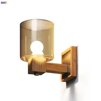 nordic wooden wall lamp with glass lampshade e14 led 4w bedroom sconses fixtures wall lights for living room applique murale