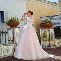 jewel a line appliques lace wedding dresses 2020 bandage back custom sleeveless bridal gowns custom online robe de mariee