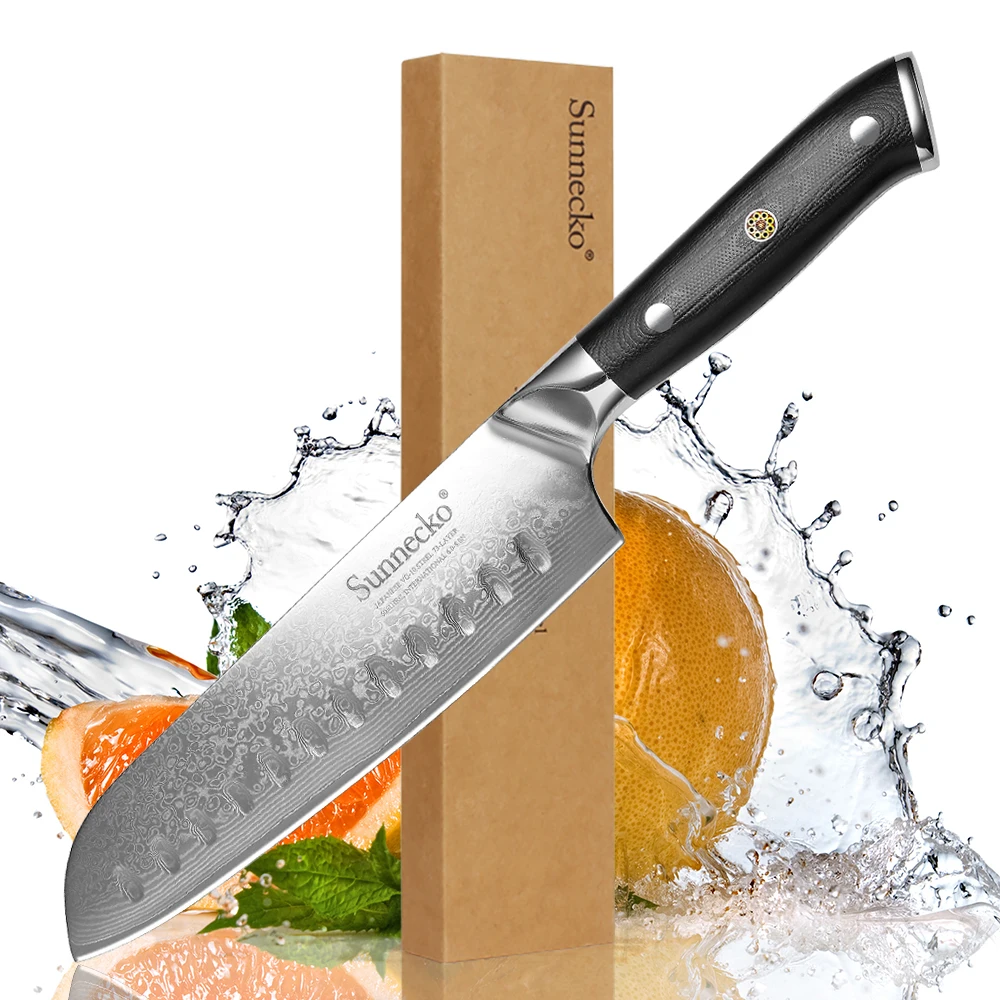 

Sunnecko нож шеф-повара 7 "дюймовый нож Santoku кухонные ножи японский Дамаск VG10 стальной сердечник бритва острый G10 Ручка резак инструменты