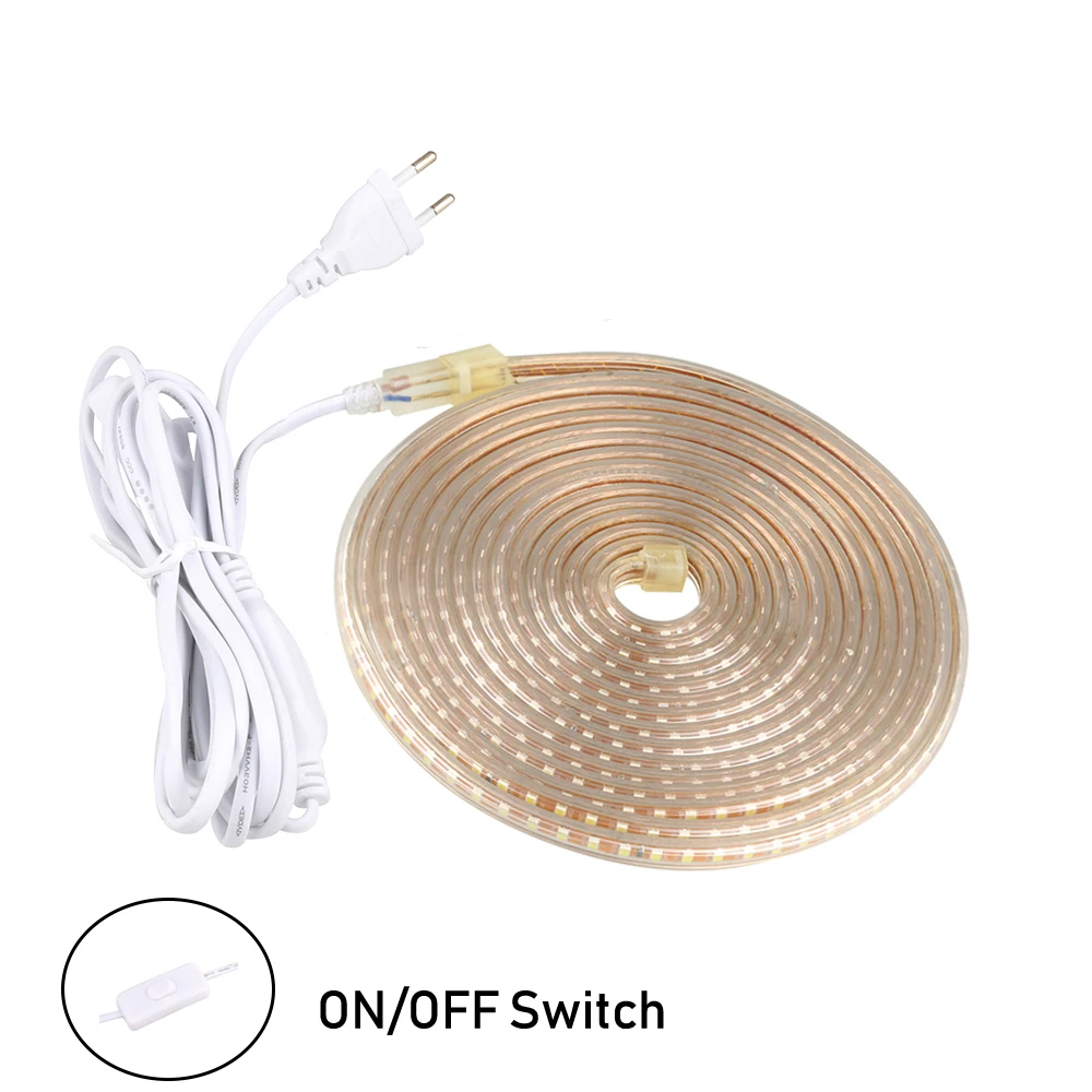 

Светодиодная лента 220 В переменного тока, светильник ключатель вкл./выкл., высокая яркость, 120 светодиодов/м, IP65, водонепроницаемая, для сада, ...