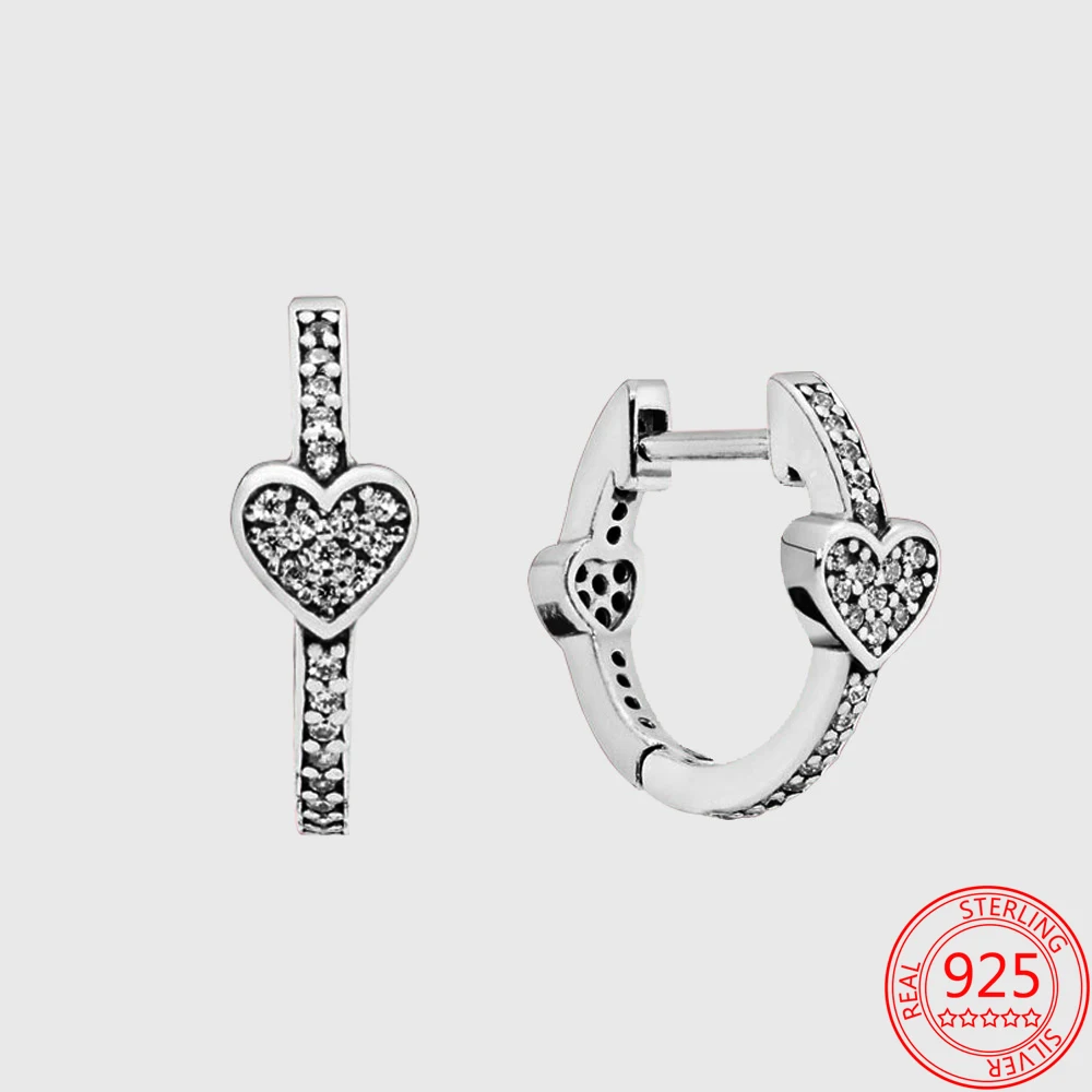 

Hot Sale 100%925 Sterling Silver Pave Zircon Heart Earrings Charms Fashion Silver Earrings Festival Jewelry Gifts love for Women