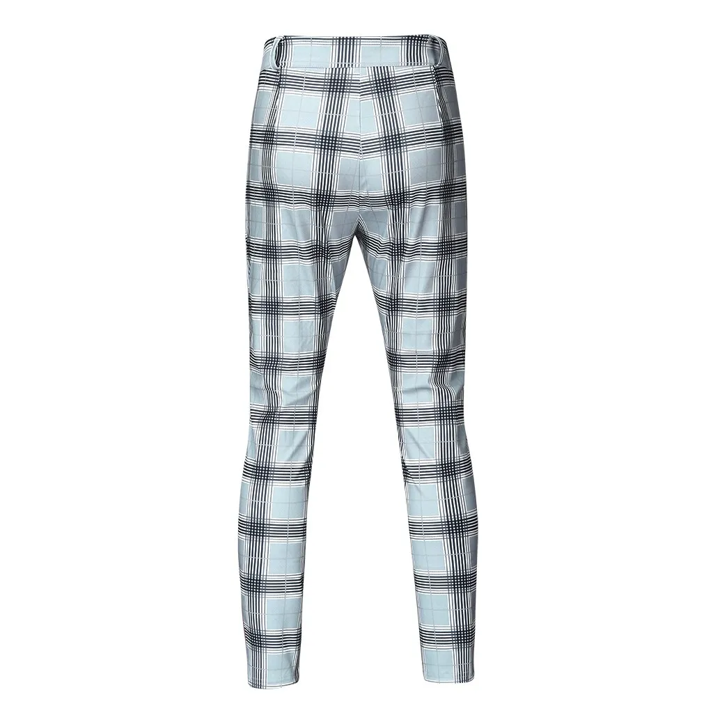 Прохладный Для мужчин Повседневное Slim Fit плед печати Фитнес гибкий Штаны 2021