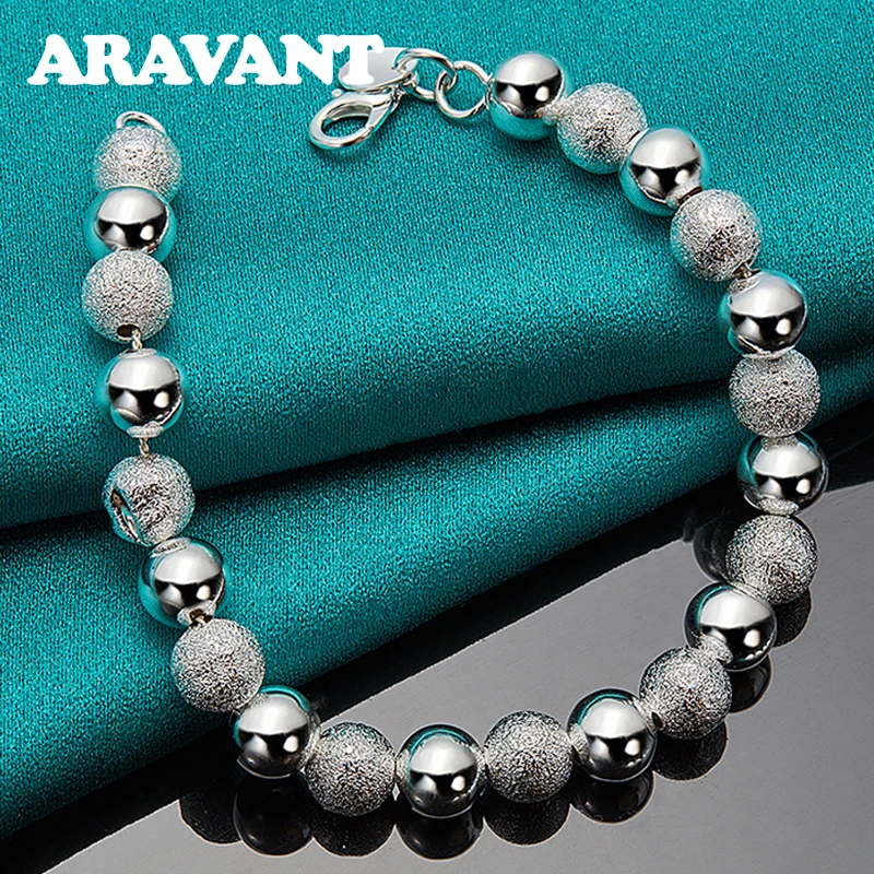 

Браслет из серебра 925 пробы с круглыми бусинами, 8 мм