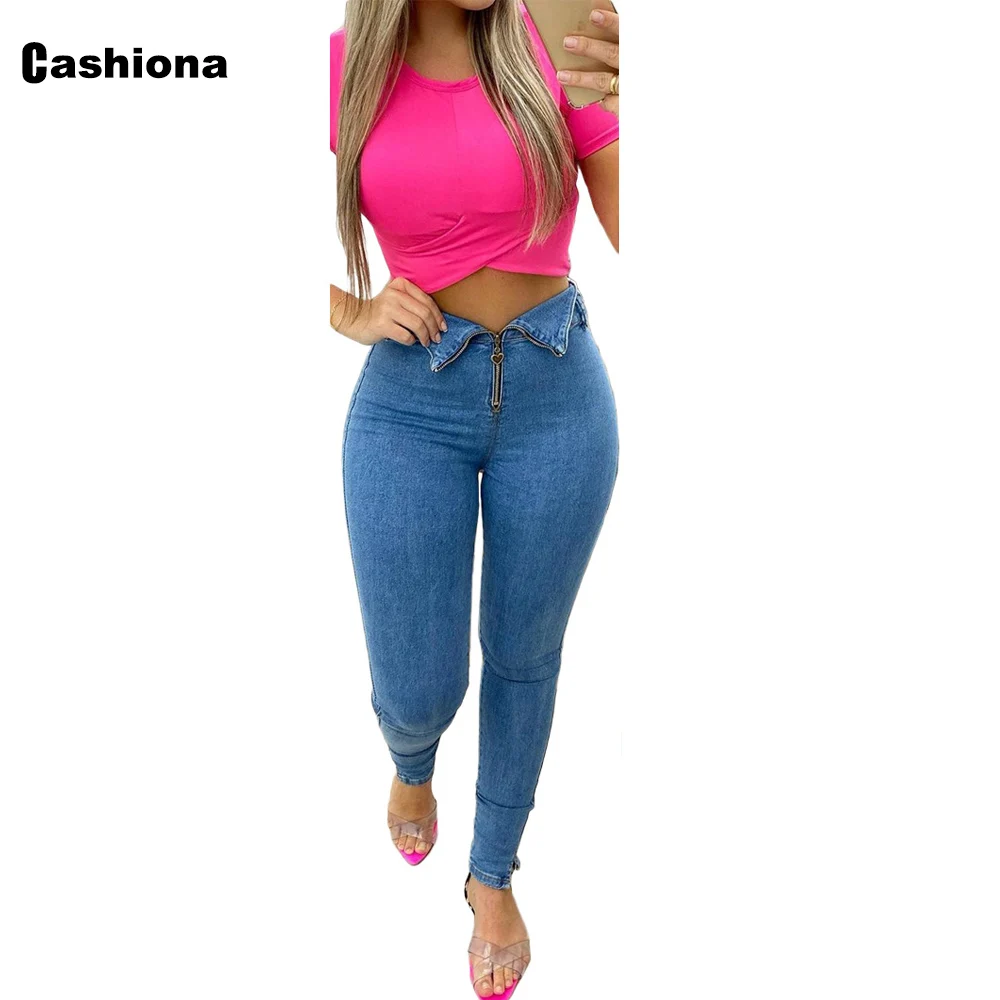 

Cashiona Women Fashion Jeans Demin Pants Skinny Jeans Sexy Femme Blue Pantalon Streetwear Zipper Bottoms Denim Pant Trousers