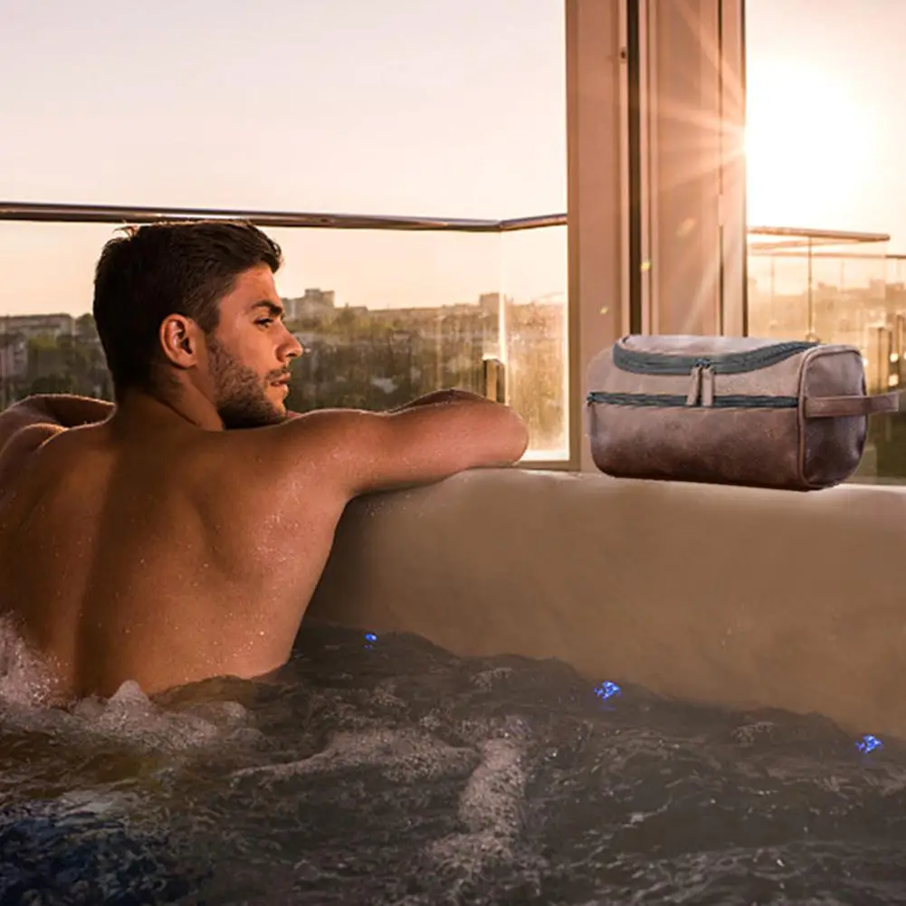 

Leather Toiletry Bag Travel Toiletry Organizer Portable Hanging Makeup Pouch Dopp Kit Shaving Cosmetic Bag for Women