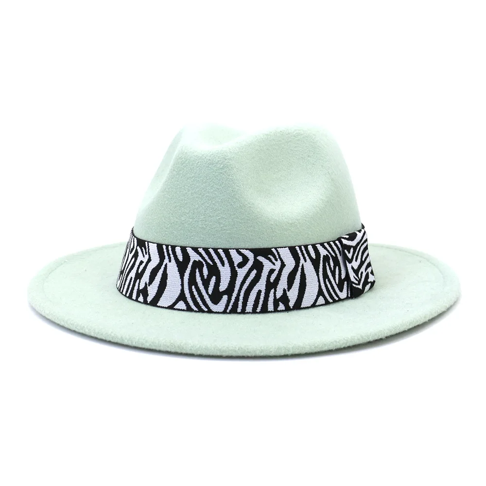 

2021 Autumn Winter Fashion Wide Brim Woolen Felt Fedora Hat for Women Men Elegant Church Party Adult Solid Unisex Hat